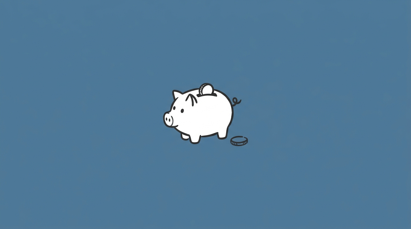Hand-drawn illustration of a small piggy bank with a coin