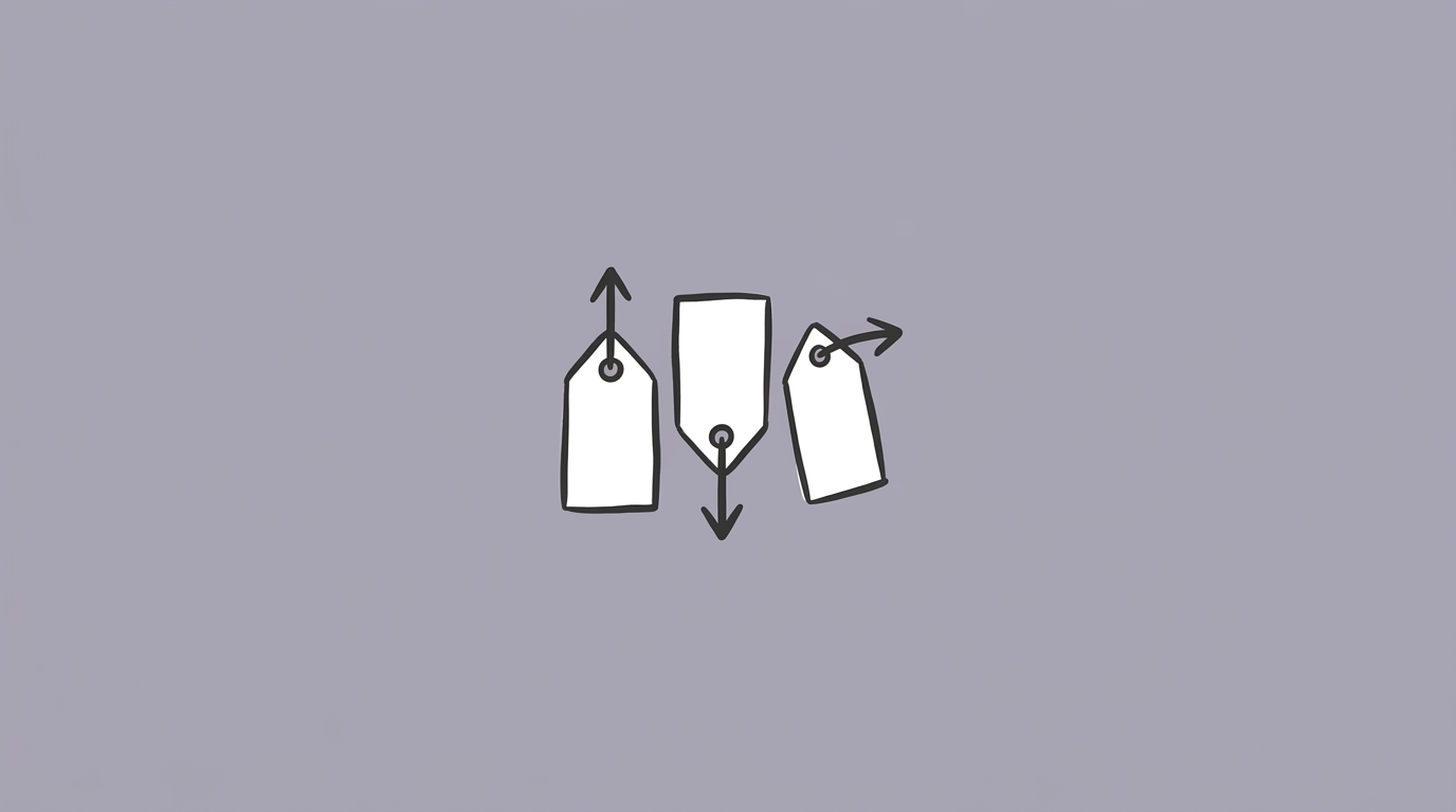 Hand-drawn illustration of price tags with arrows pointing different directions