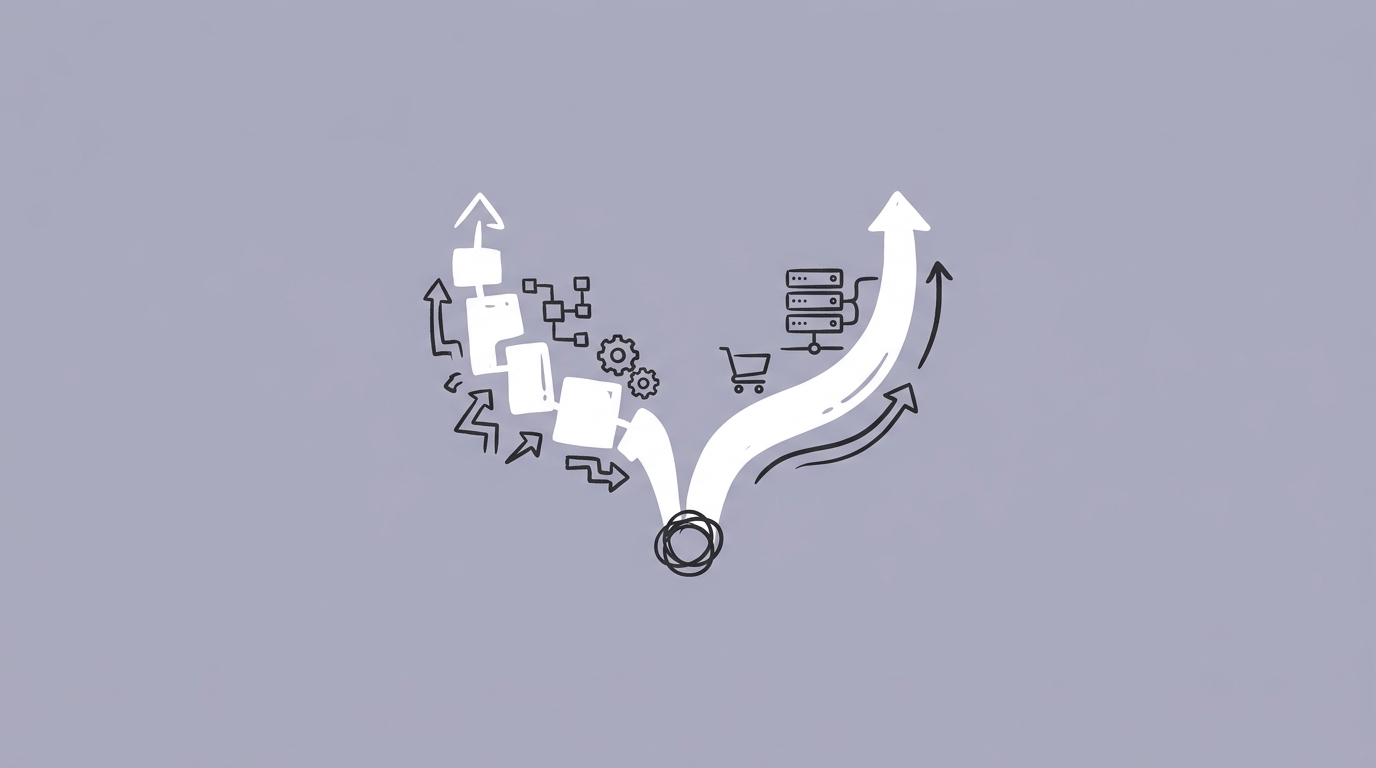 Hand-drawn illustration of two paths diverging from a single point