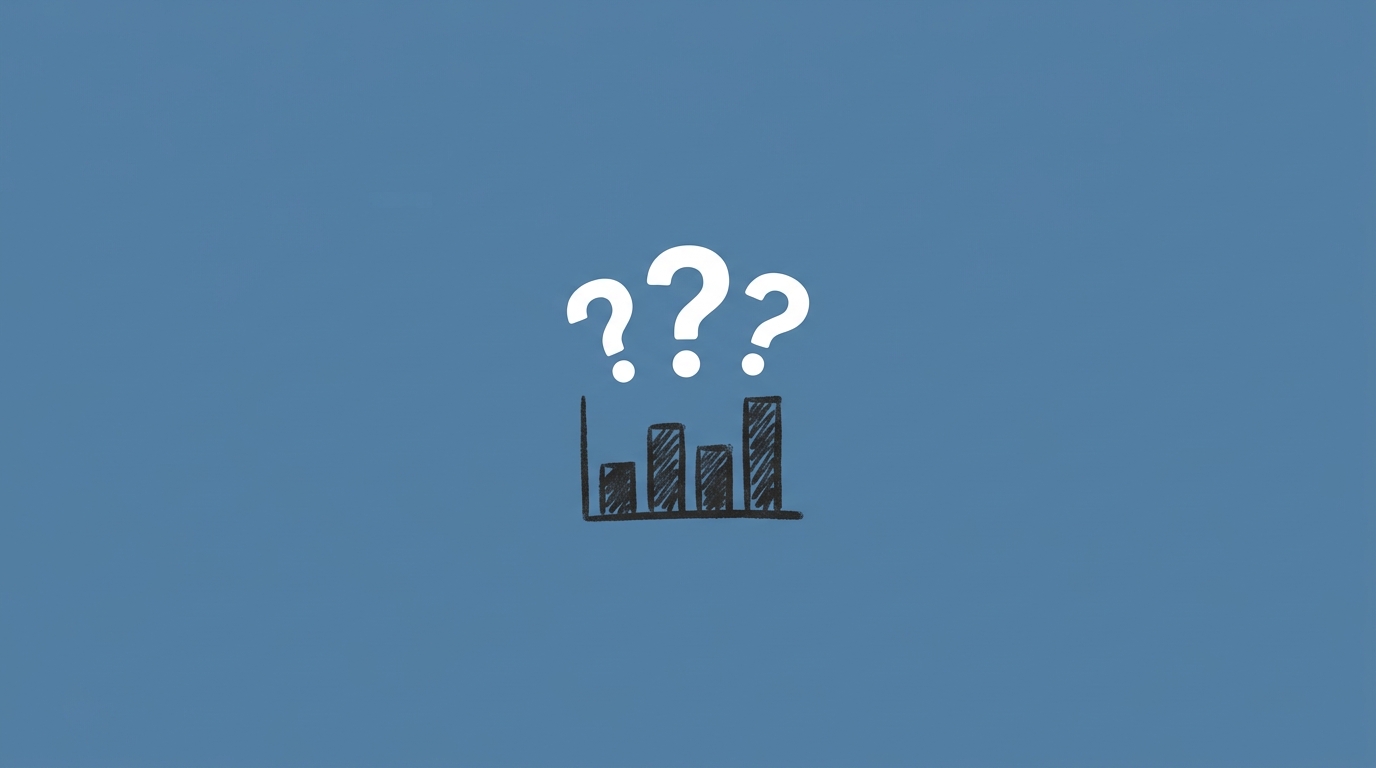 Hand-drawn illustration of three question marks above a chart