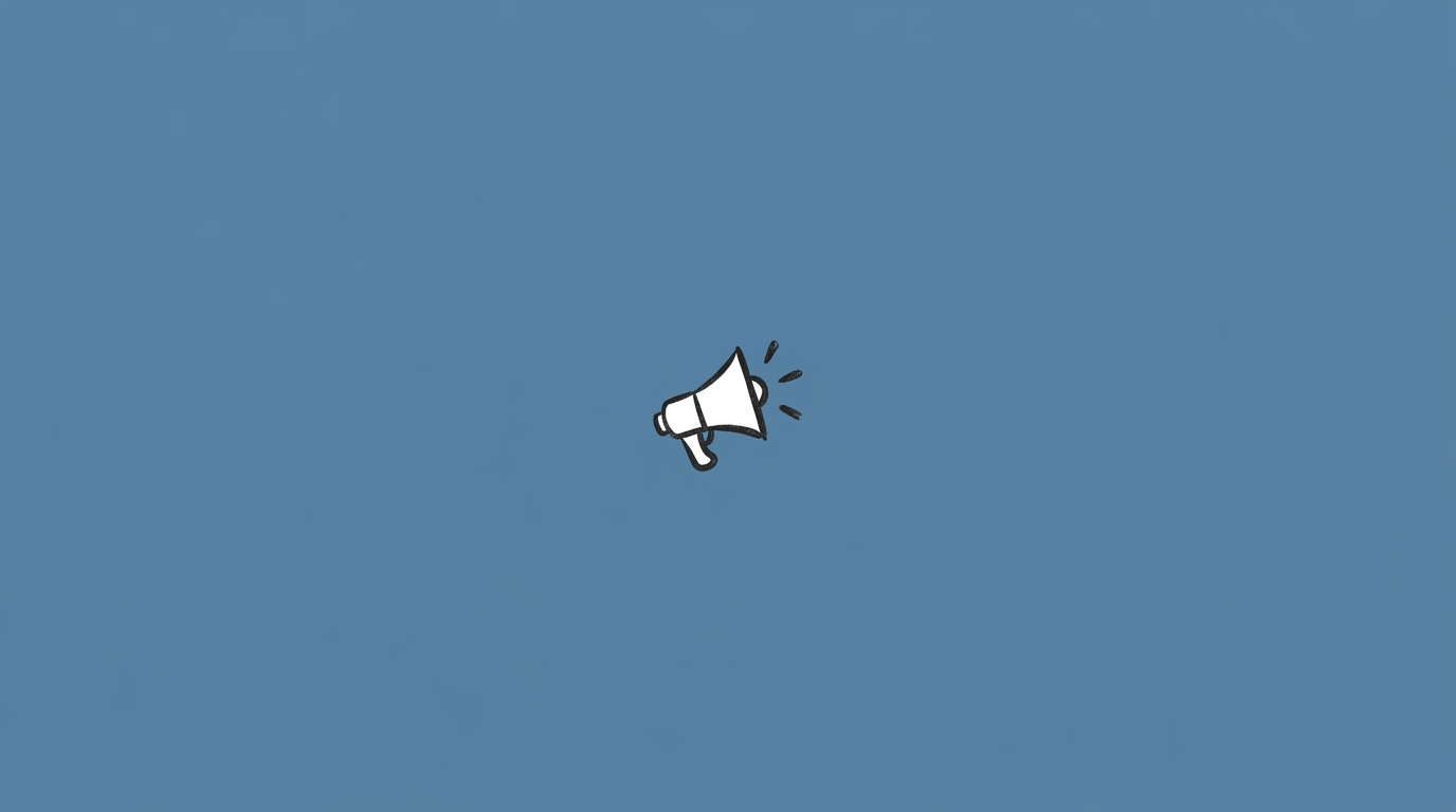 Hand-drawn illustration of a small megaphone with sparkles