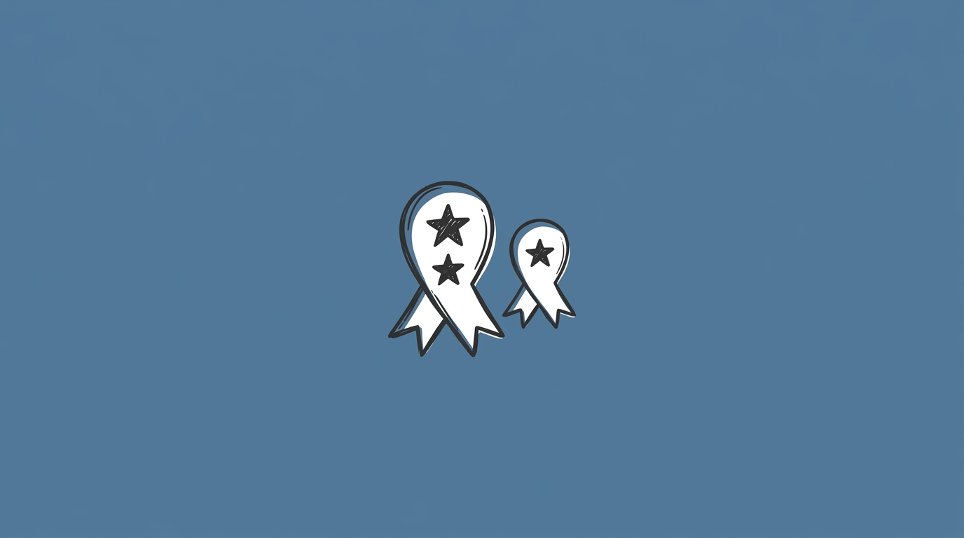 Hand-drawn illustration of two stacked small ribbons with stars
