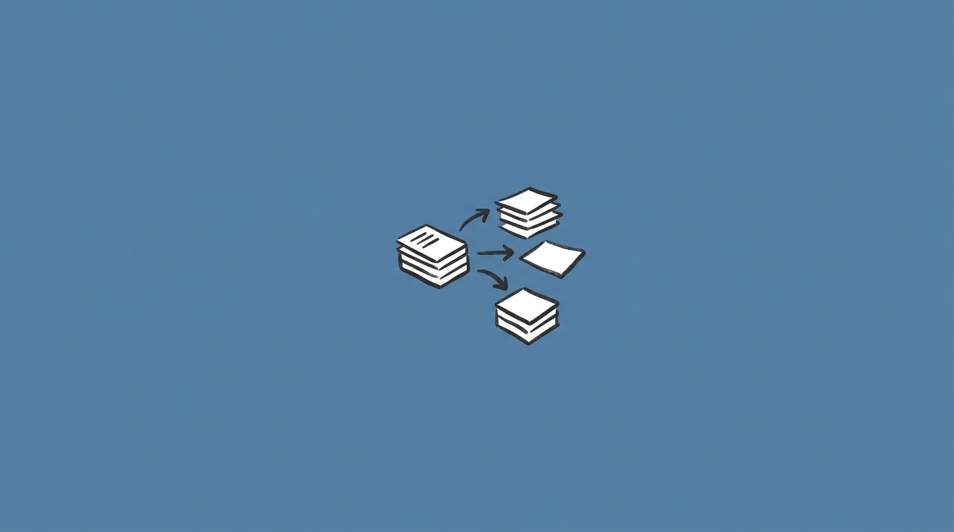 Hand-drawn illustration of small stack of documents being sorted