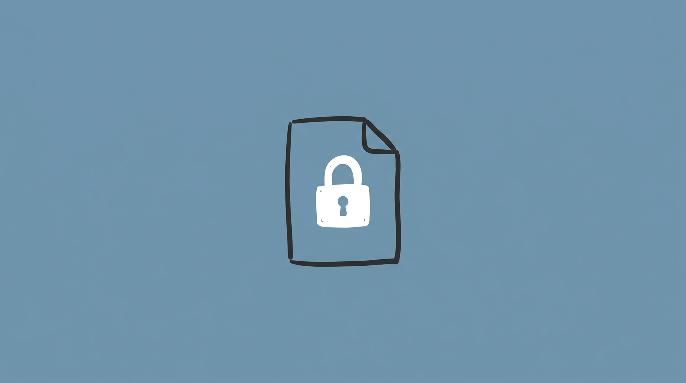 Hand-drawn illustration of a small lock over a document