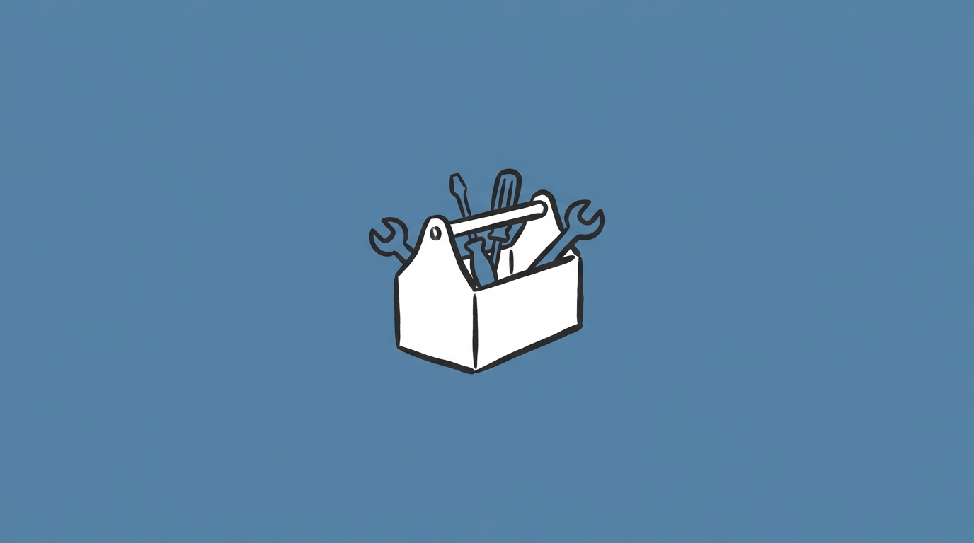 Hand-drawn illustration of small toolbox with tools