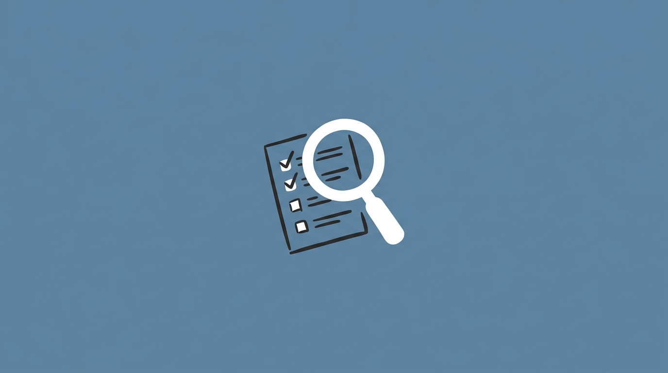 Hand-drawn illustration of a small magnifying glass over a checklist