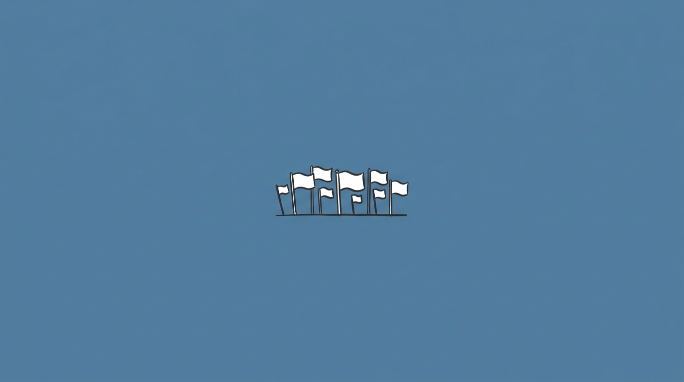 Hand-drawn illustration of multiple small flags in a row